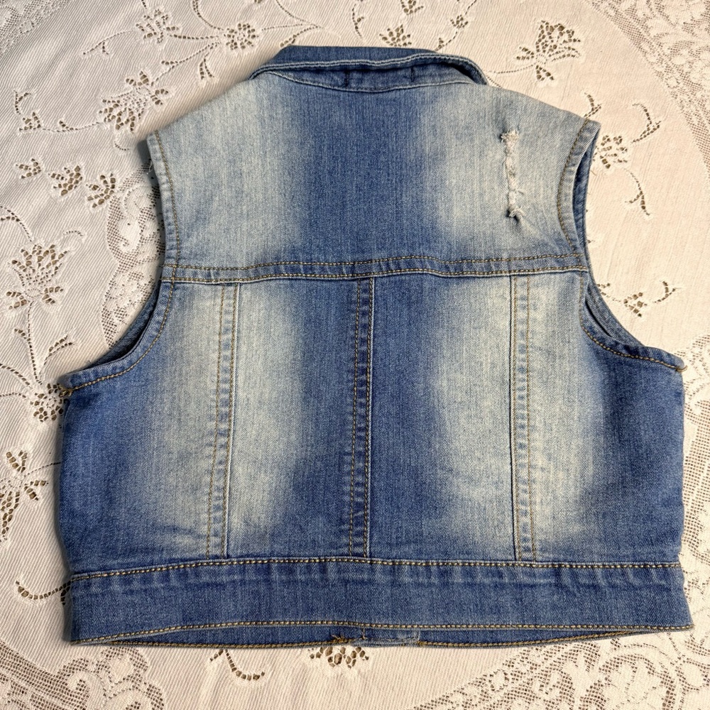 Wishful Park‎ Blue Denim Distressed Vest size Medium Grunge Western Core - Picture 8 of 11